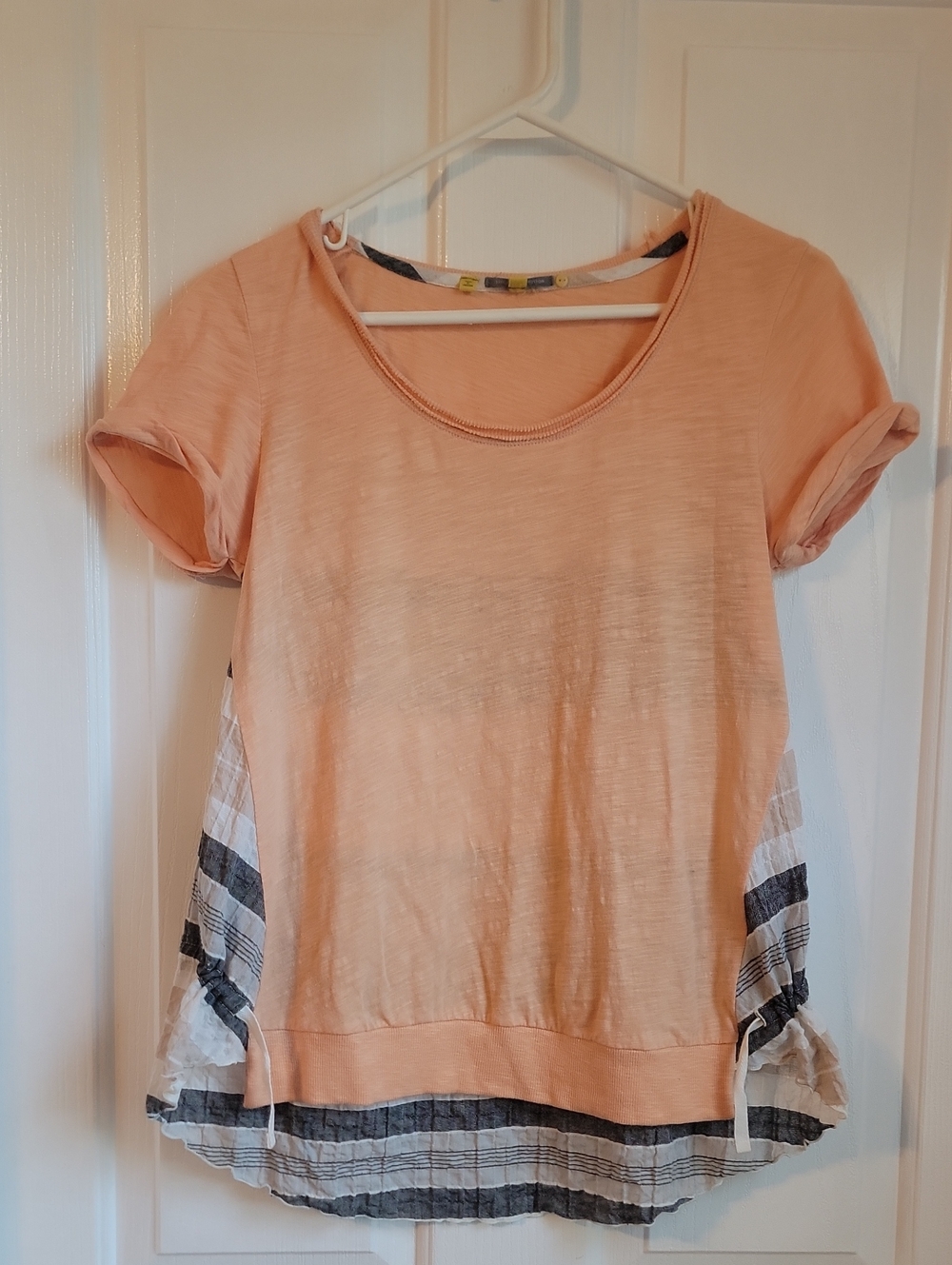 Anthropologie Little Yellow Button Light Peach Short Sleeve Shirt Top Xs X Small
